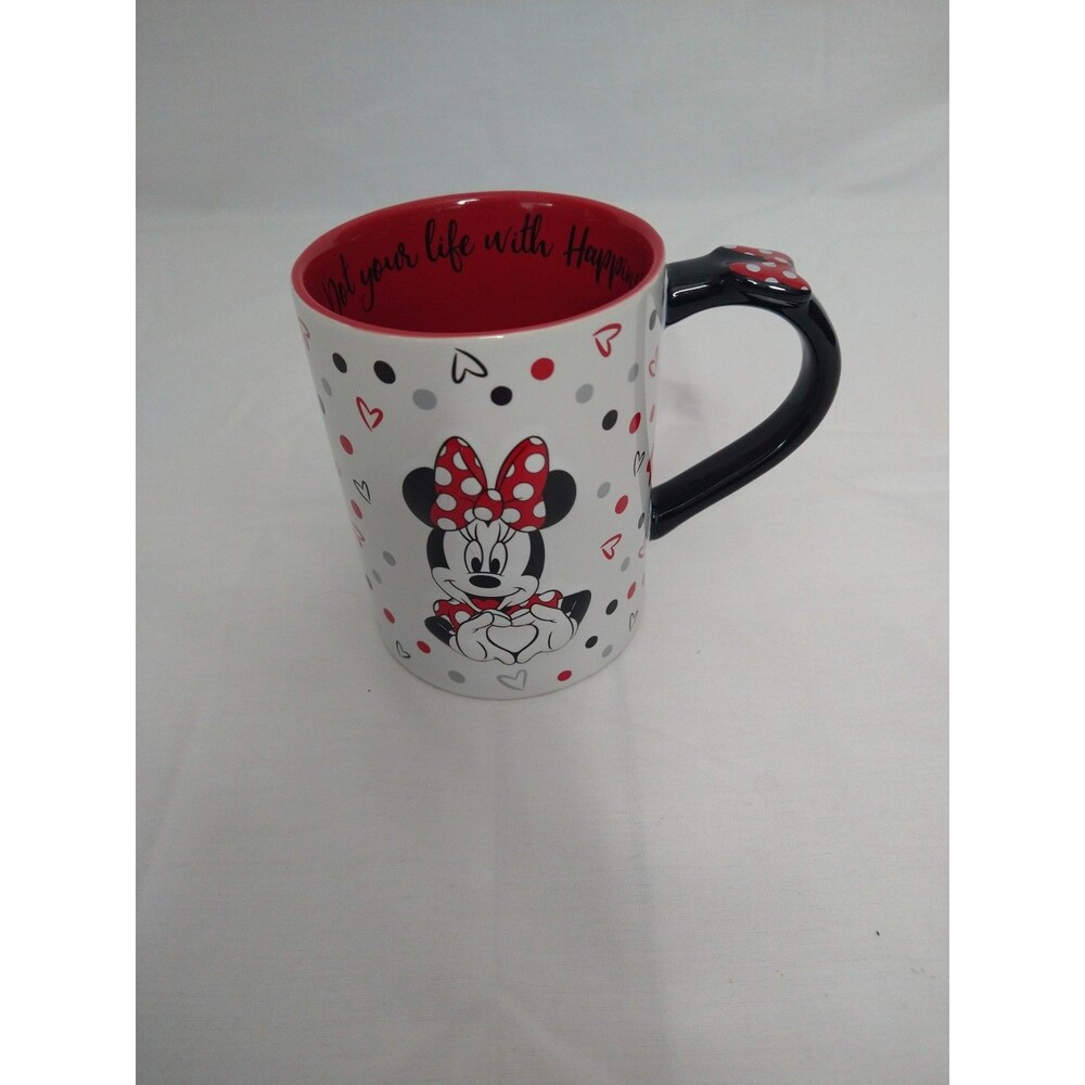 Disney Minnie Mouse 3D Heart Hands Coffee Mug Bows Polka Dots white black red
